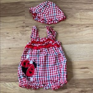 Ladybug bubble romper with matching hat